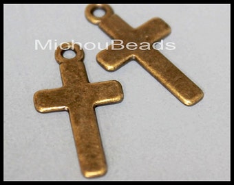 8 Antiqued BRONZE Gold 23mm CROSS Charm Pendant - 23x12mm Tibetan Style Boho Dangle - Usa Discount Beads - Instant Ship - 5897