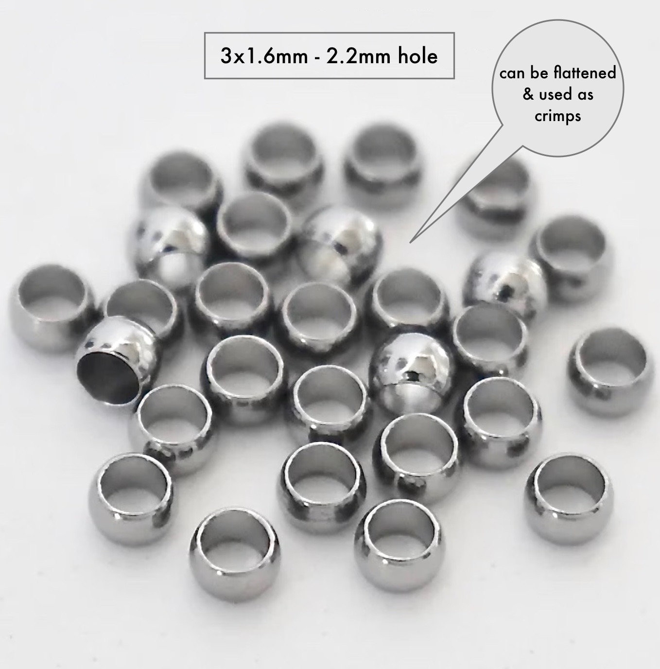 24K Gold STAINLESS STEEL Micro Spacer or Crimp Beads - 2mm 2.5mm 