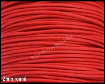 5 Yards 2mm Round LEATHER Cord - Venetian RED 15 Feet Genuine Natural Lead free dye Indian Boho Leather Cording By the Yard - USA Wholesale