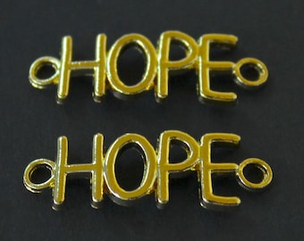 25 GOLD HOPE Word LINK Connector Charm - 35x11mm Bright Golden Alloy Sideways Curved Tibetan Style with Two Holes - Usa Seller - 5055