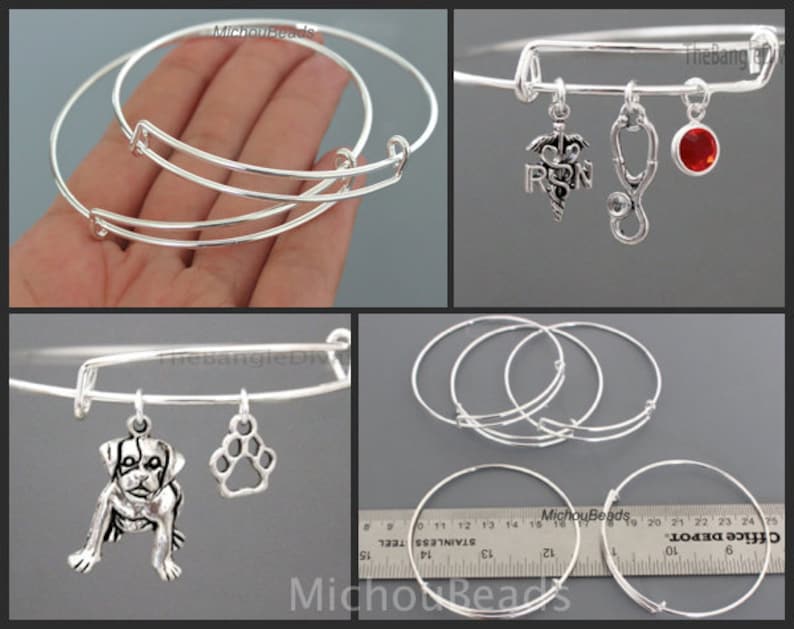 BARGAIN Bin Double Bar Shiny Silver Plated Medium Large Adjustable Wire Bracelet Lead and Nickel Safe 15 SILVER Expandable Bangles