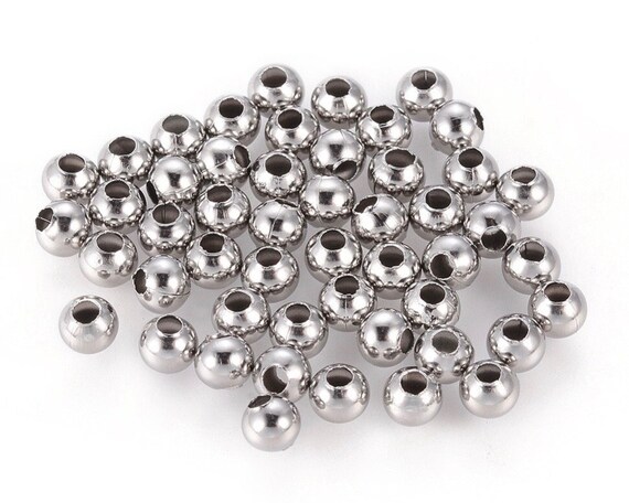 BULK 100 304 STAINLESS STEEL 5mm Round Beads Large 2mm Hole Spacer