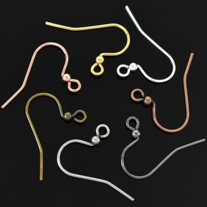 20 French EAR WIRE Earring Hooks with Ball & Loop - 23mm Round Wire Earrings Pierced - Mixed Colors Silver Gold Antique Bronze Copper