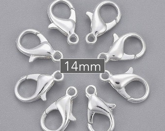 5 SILVER 14mm Lobster Clasps - 14X8mm Silver Plated Alloy Metal Lobster Claw Clasp - USA Wholesale Clasp - Lead Nickel Safe - 5880 / 232
