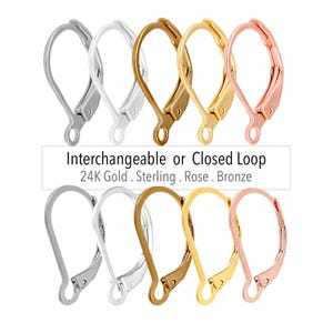 Leverback Huggie Earring Findings Open Closed Loop 24K Gold Rose Sterling Stainless Steel