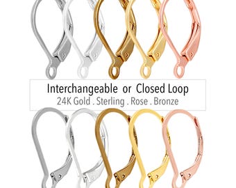 Leverback Huggie Earring Findings Open Closed Loop 24K Gold Rose Sterling Stainless Steel