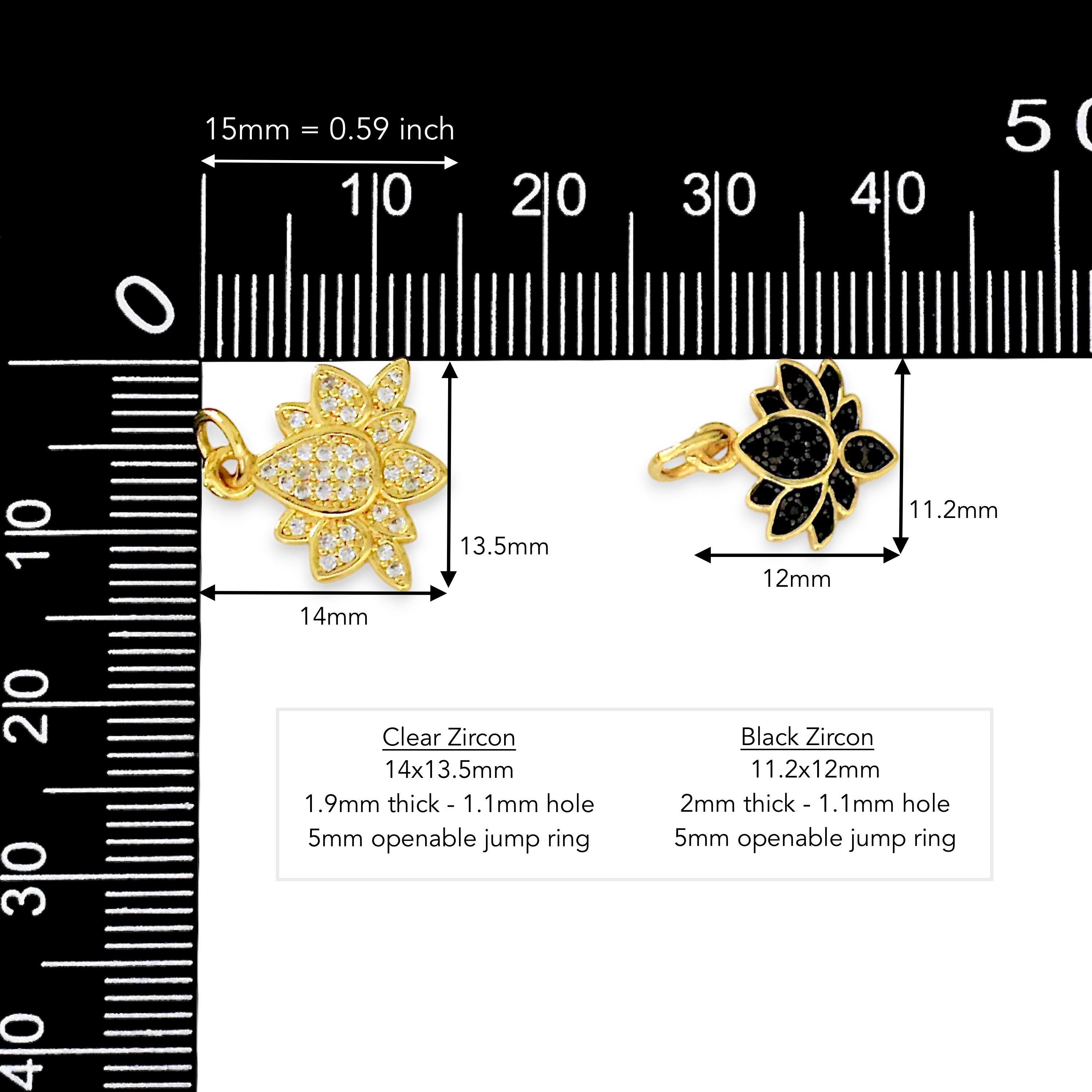 LOTUS Flower Charm 18K Gold Filled Clear or Black Micro Pave