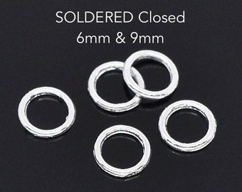 6mm 9mm SOLDERED CLOSED Silver Jump Rings Connectors - 1.2mm Thick 16 / 18 Gauge Round Silver Plated Alloy Links - Instant Ship