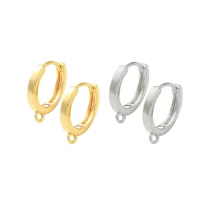 13mm HUGGIE Earrings 18K Gold Platinum Brass Hoop Leverback Openable Loop Ear Wires Findings
