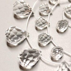 3 Clear Faceted Crystal Glass Teardrop BRIOLETTE Beads - Top Side Drilled Faceted Crystal Glass Drops - 16x12mm - 6374