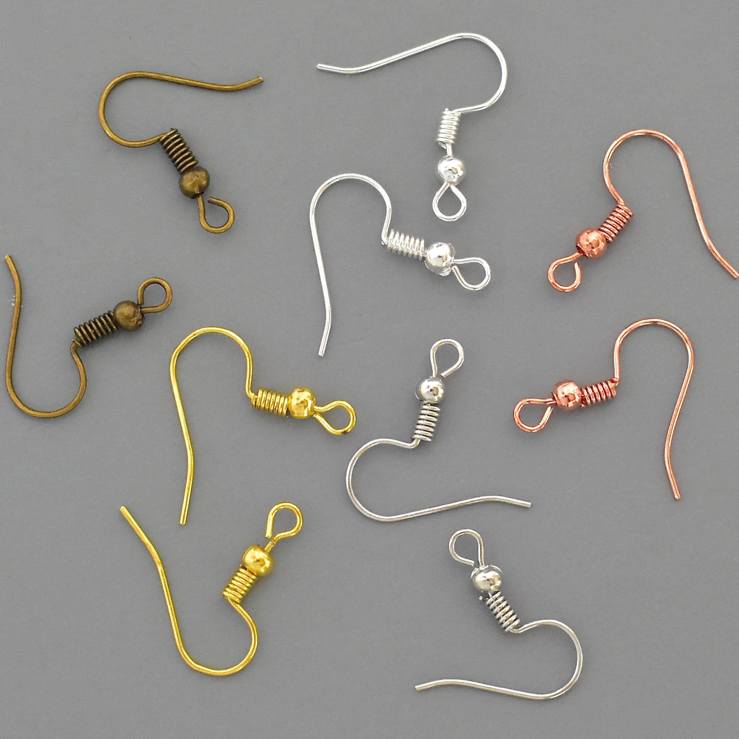 50 Pcs FISHHOOK Ear Wire With Loop Coil and Ball Silver Gold