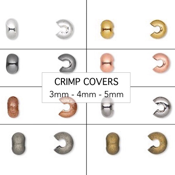 3mm 4mm 5mm CRIMP COVER Beads - Stainless Steel and Silver Gold Copper Gunmetal Plated Brass Spacer Bead Covers for Crimps Knots & Cords