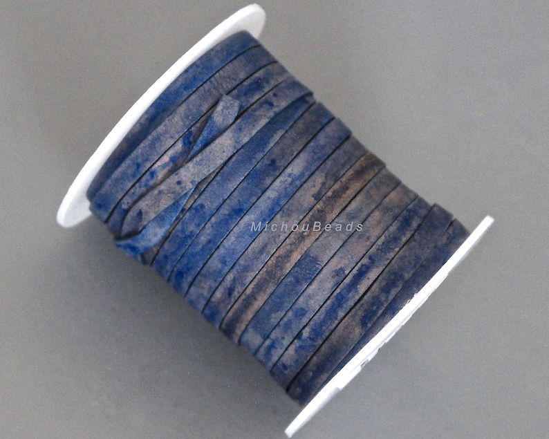3 yards 9 Feet DARK DENIM Blue Distressed 5x1mm Indian Leather for Diy Gypsy Boho Wrap Bracelet Jewelry 5mm FLAT Leather Cord