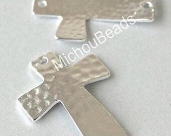5 Silver Sideways Cross Connector Links – Hammered Boho Charms - 5693