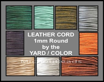 LEATHER Cord 1mm Round - 1 YARD Round Leather Cording by the YARD - Lead Free Natural Regular Distressed Indian Leather Cords Wholesale  Usa