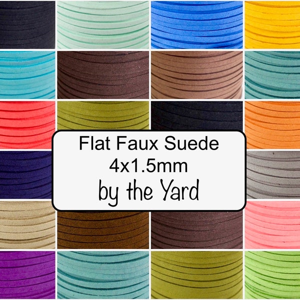 4mm Faux Suede Cord - 4x1.5mm Flat micro Fiber Faux Suede Leather Ribbon Diy Jewelry Cord By the Yard - Pick COLOR / LENGTH - Usa