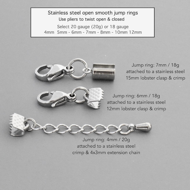 304 Stainless steel open round jump rings in 18 gauge and 20g - Openable Jumprings STAINLESS STEEL 18g & 20 G in 4mm 3.5mm 3mm 5mm 6mm 8mm 10mm 12mm OD outside diameter linking ring connectors links jewelry beading supplies by MichouBeads