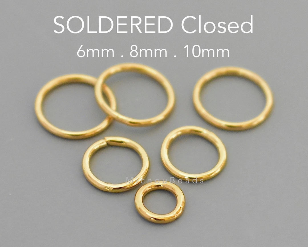 Gold SOLDERED CLOSED Jump Rings 6mm . 8mm . 10mm 18 Gauge Gold Plated