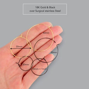 round hoop earrings 18K gold black 316 surgical stainless steel hoops