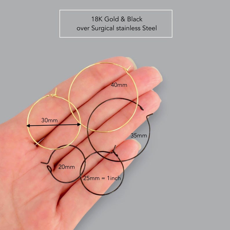 round hoop earrings 18K gold black 316 surgical stainless steel hoops