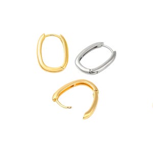 18mm Huggie Hoop Earrings 18K Gold Platinum Rectangle Oval Ear Wires No Loop