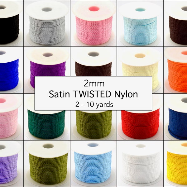 2mm Nylon SATIN Cord - TWISTED Silk Like Nylon Cord - Chinese Knot Shamballa Macrame Knotting DIY Beading Braiding Thread Vegan Cording