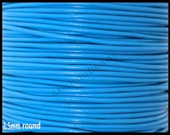 5 Yards 1.5mm Round LEATHER Cord - SKY Blue 15 Feet Genuine Natural Lead free dye Indian Boho Leather Cording By the Yard - USA Wholesale