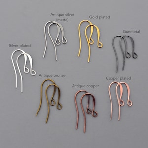 fishhooks ear wires with loop for jewelry earring making bright silver gold copper gunmetal antique bronze plated brass