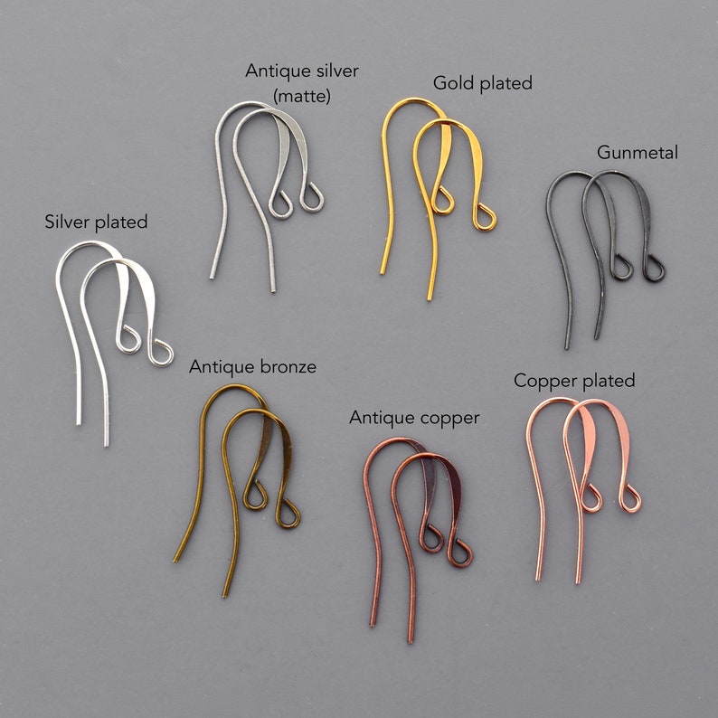fishhooks ear wires with loop for jewelry earring making bright silver gold copper gunmetal antique bronze plated brass