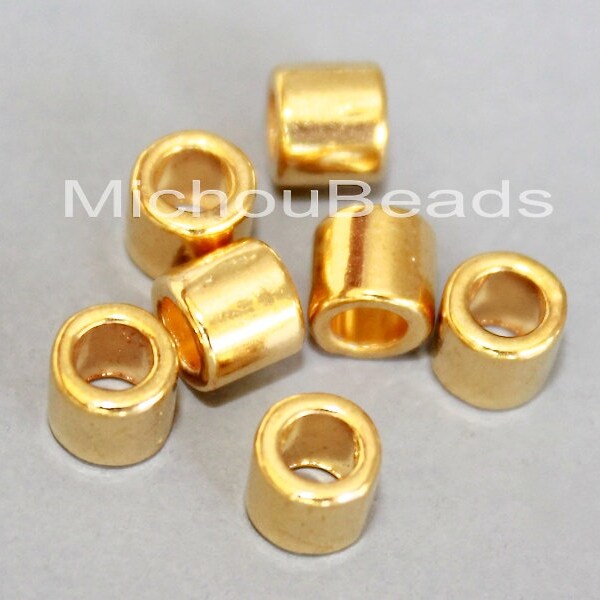 5 Bright GOLD 5mm TUBE Beads - Tibetan Style Large 3.1mm Hole Nickel Free Metal Boho Spacer Beads - USA Beads in Bulk - 5834