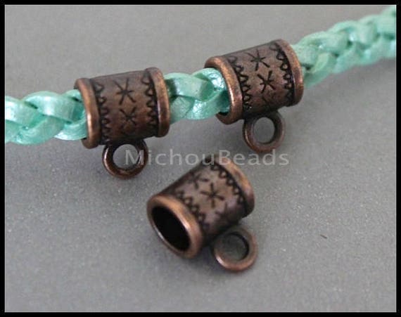20 Antiqued Copper Plated Pewter 10x8mm Spacer Flower Tube Hanger Bail Beads