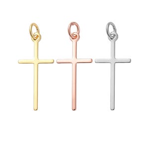 Elongated CROSS Charm 18K Gold Filled Platinum Rose 23.5mm Hanging Thin Dainty Minimalist Cross Pendant w/ Jump Ring DIY Jewelry Making