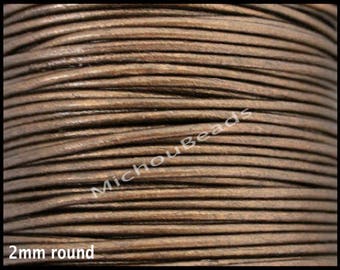 5 Yards 2mm Round LEATHER Cord - Metallic BROWN 15 Feet Genuine Natural Lead free dye Indian Boho Wholesale Leather Cording By Yard USA