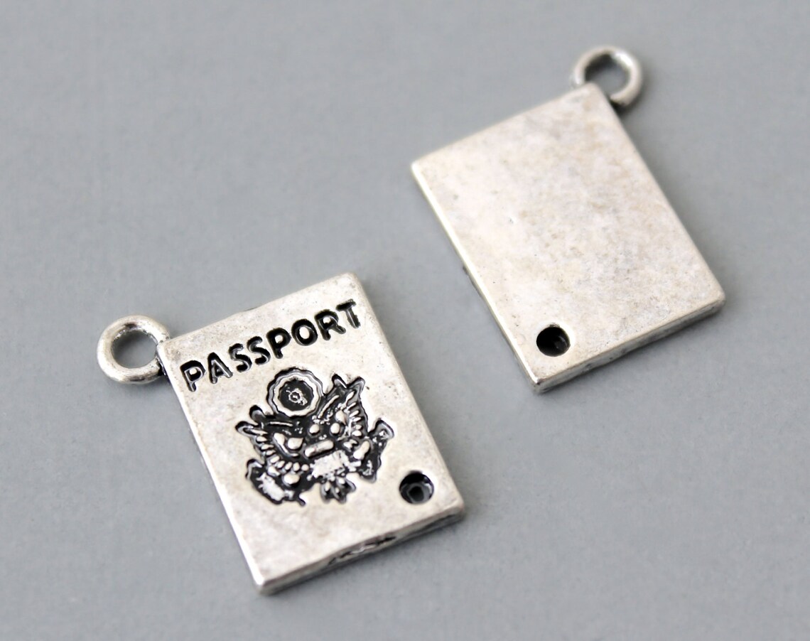 1 PASSPORT Charm Pendant 17mm Silver Passport Vacation Etsy