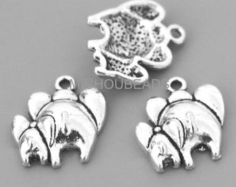 5 Antiqued Silver Elephant Charms - Mom and Baby Pendants - 7152