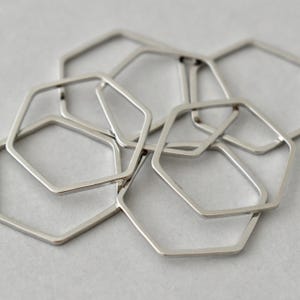 5 PLATINUM Plated 22mm HEXAGON Links - 22x22.5mm Brass Connectors Findings Honeycomb Silver Tone - 1mm thick - 7162