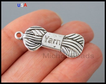 BULK 25 Silver YARN Charms - 30mm Wool Yarn Sewing Knitting Metal Pendants - Instant Shipping - USA Discount Charms - 6169