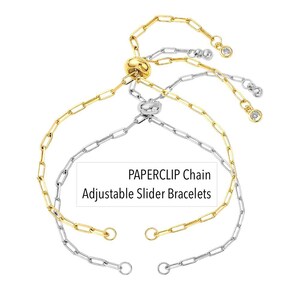 Adjustable PAPERCLIP Slider Chain BRACELET 18K Gold Brass Stainless Steel Half finished Bracelets Zirconia
