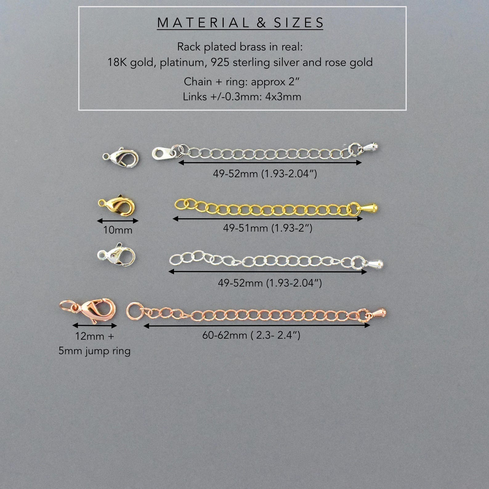6 Chain EXTENDERS 18K Gold Platinum Sterling Silver or Rose Gold Over ...