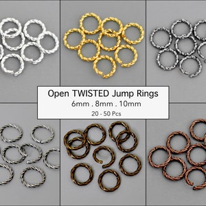 16 Gauge OPEN TWISTED Jump Rings - 6mm 8mm 10mm Twist Jump Ring Silver Gold Gunmetal Antique Copper Bronze Plated Brass Linking Rings - 7765