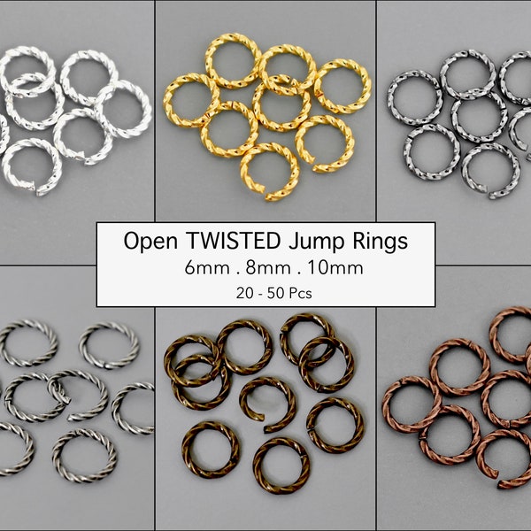 16 Gauge OPEN TWISTED Jump Rings - 6mm 8mm 10mm Twist Jump Ring Silver Gold Gunmetal Antique Copper Bronze Plated Brass Linking Rings - 7765