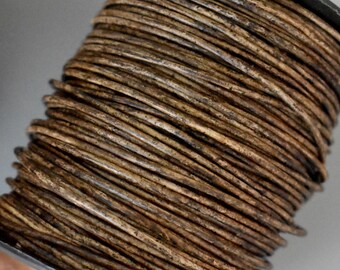 1.7mm Round LEATHER Cord - Matte DENIM BROWN -5 Yards Real Natural Lead free dye Indian Gypsy Leather Cording for DIy Jewelry Making