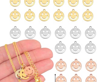 Dainty 18k Gold Filled Happy Face Charm Dangle Charm for Bracelet Necklace Earring . Platinum Rose Gold over Brass . Mini 13mm Emoticon