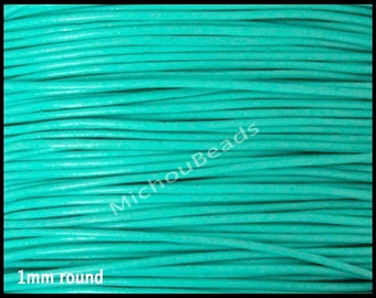 5 Yards 1mm Round LEATHER Cord - Aqua MINT 15 Feet Genuine Natural Lead free dye Indian Boho Wholesale Leather Cording By Yard - USA