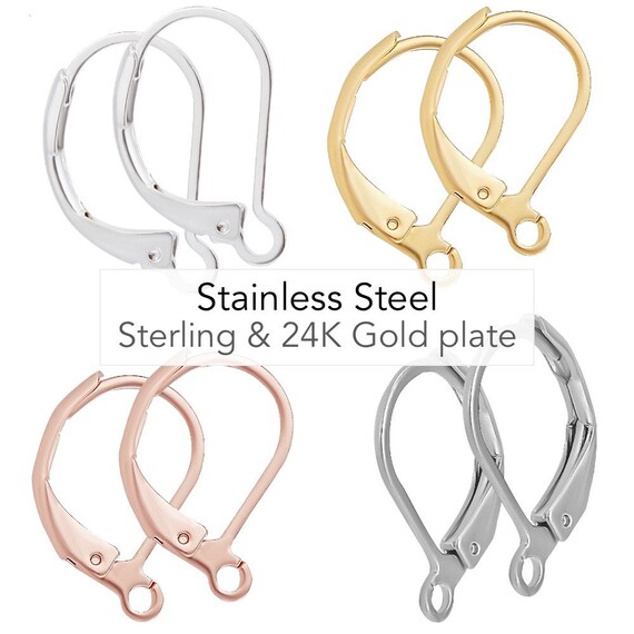 10 Pcs 15mm Lever Back Huggie Hook Ear Wires W/ Loop Earring 24K