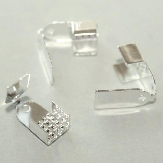 Silver Cord End Crimp – 11x6mm Folding Ribbon Clamp, Jewelry (24 pc) -5088