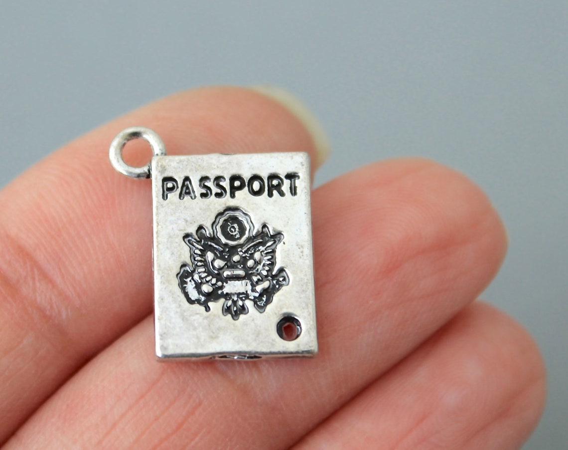 1 PASSPORT Charm Pendant 17mm Silver Passport Vacation Etsy