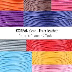 1mm or 1.5mm KOREAN Cord 5 Yards Round Soft Shiny Polyester Cording Faux Imitation Leather Cord Wax Look DIY Beaded Wrap Stringing Bracelets