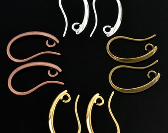 6 Pcs Curvy EAR WIRE Hooks with Loop - Strong Thick Curved Hook Earrings for Pierced ears - Mixed Colors Silver Gold Antique Bronze Copper