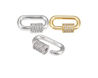 Fermoir mousqueton en or 18 carats. 17 mm ovale CZ mousquetons fermoirs vis antivol Micro pavé zircone cubique bricolage breloques bijoux fermoirs